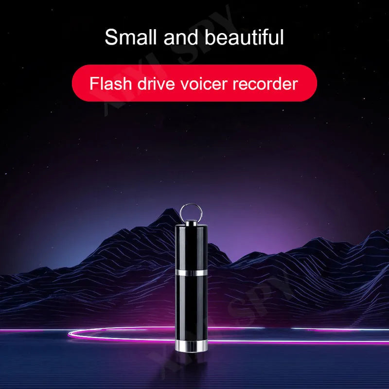 Black Amoi A1 digital voice recorder with metal shell on a surface, next to included headset.