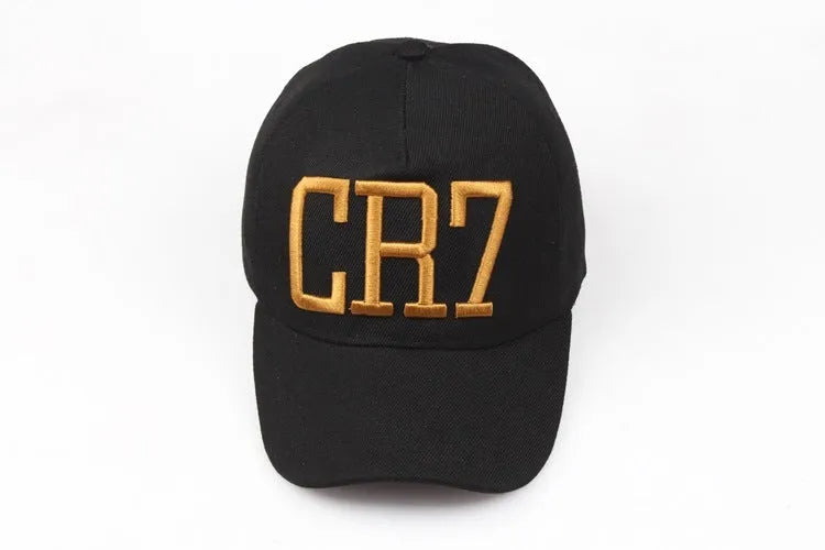 CR7 black cotton baseball cap with big curling brim and high top crown