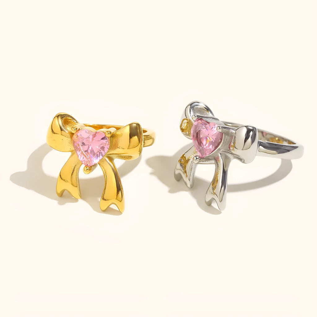 Creative bowknot ring stainless steel gold silver geometric shape women's jewellery