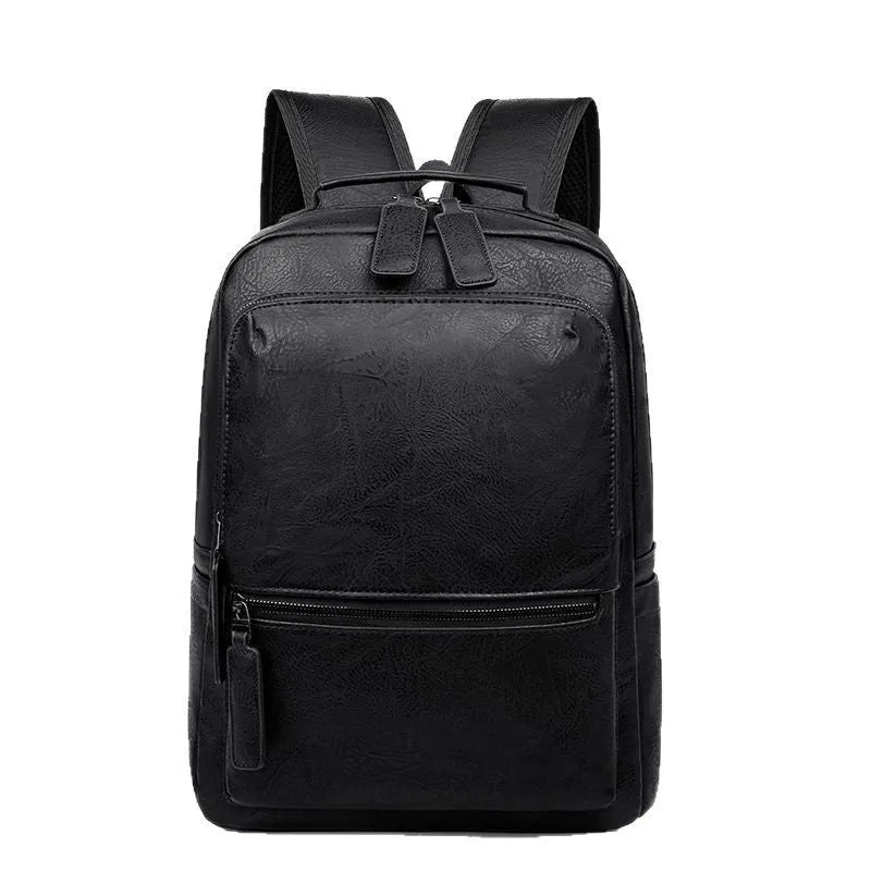Men's vintage waterproof PU leather backpack in solid colour with retro style, capacity 20-35 litres