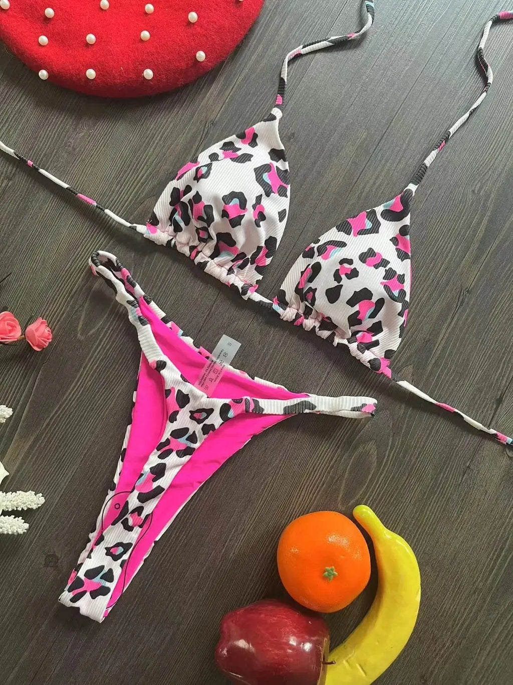 Women's printed bikini swimsuit in quick-drying nylon with cotton lining