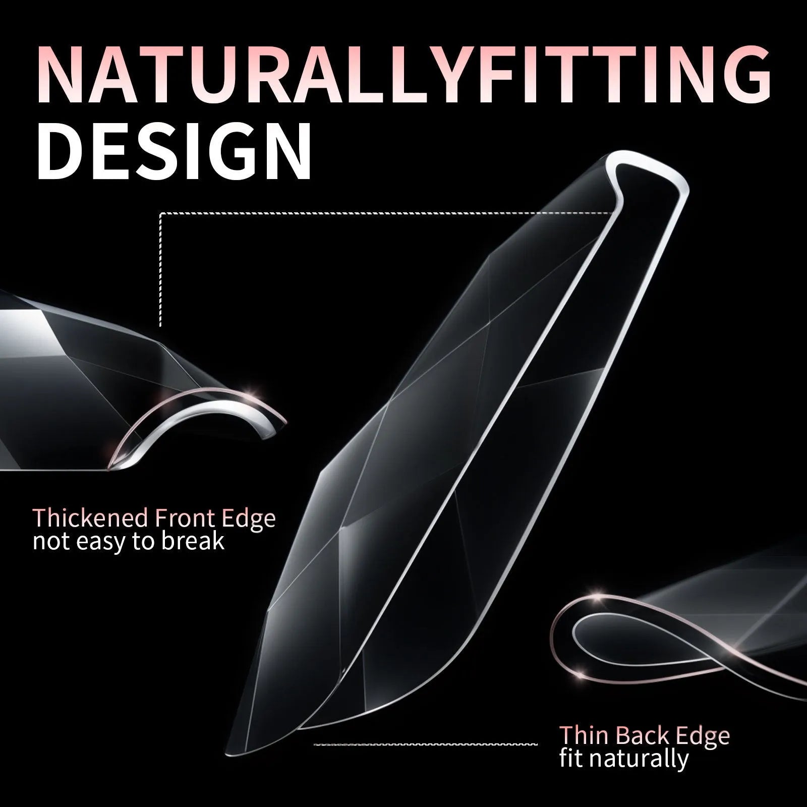 Long coffin-shaped diamond nail tips for 3D styling in assorted colours with transparent adhesive zones
