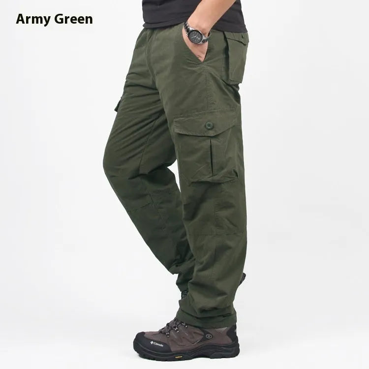 Men's loose-fit stone wash work overalls with a thick brushed lining in army green