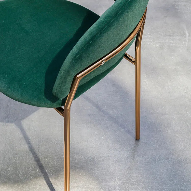 Gold plated makeup chair and dining room chair with metal frame and fabric upholstery in blue, gray, red, or dark green