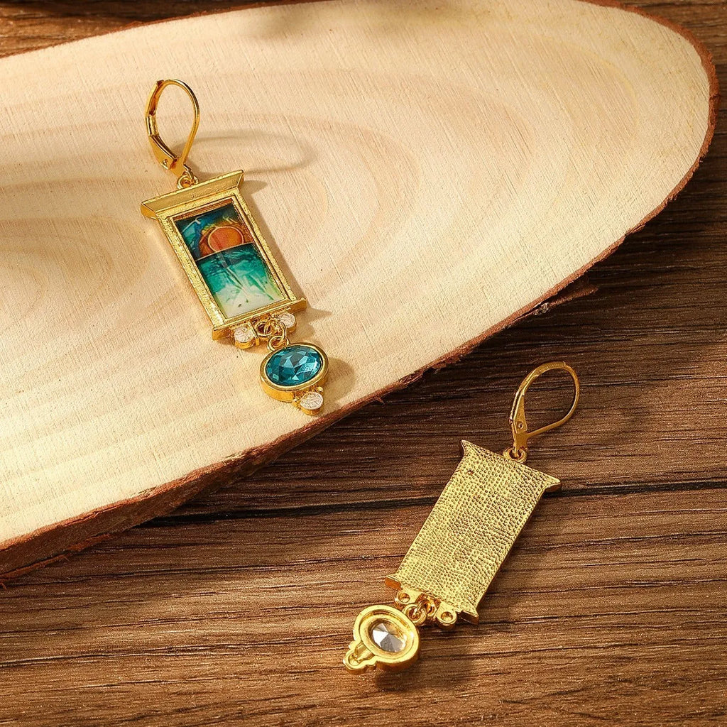 Gold electroplated retro exaggerated drop earrings on alloy base for women