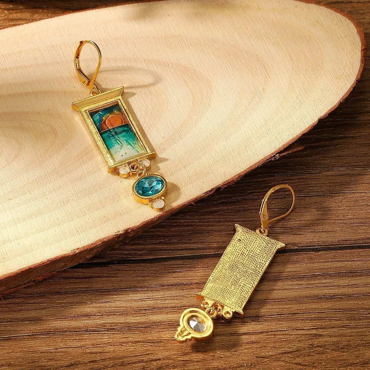 Gold electroplated retro exaggerated drop earrings on alloy base for women