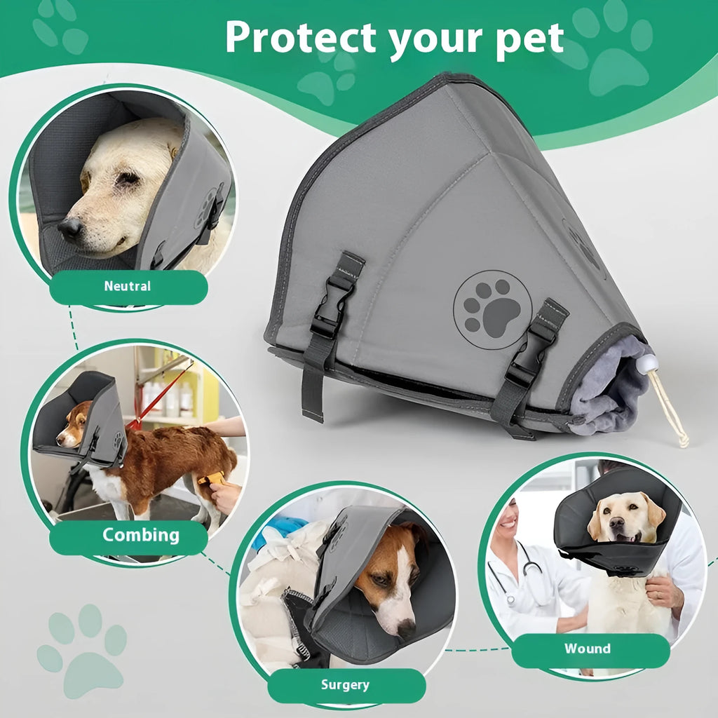 A grey adjustable polyester pet sterilization collar ring, shown in single-layer style.