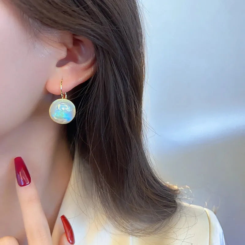 Geometric round metal ear clips with colourful mermaid pearl finish and anti-lost clip design
