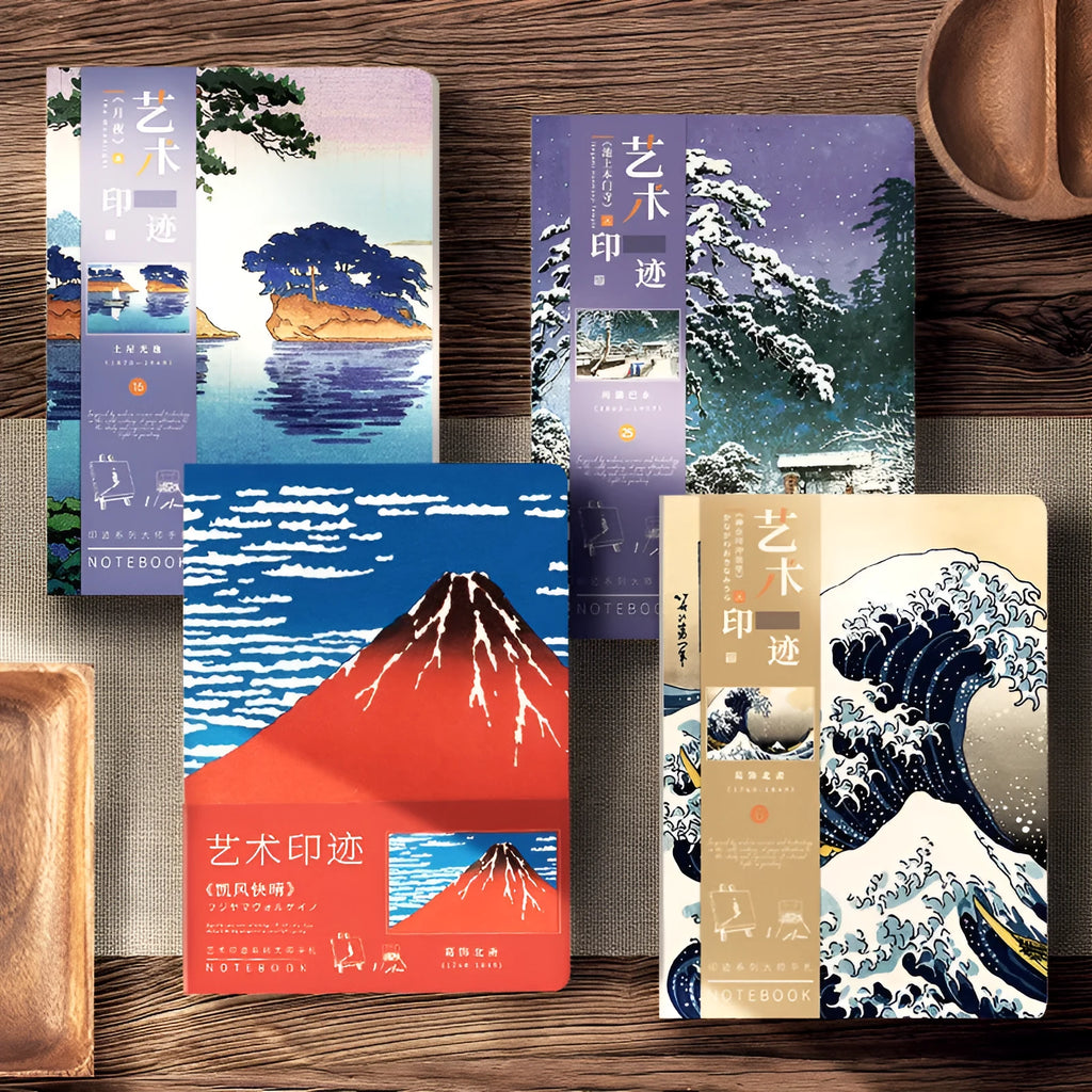 Ukiyo-e series retro Japanese art hand ledger notebook showing Kanagawa surfing village cover artwork