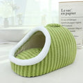 Thickened 3D striped pet bed with removable sponge padding in blue, green, pink or yellow
