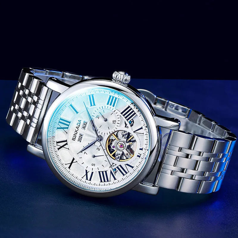 Men's mechanical automatic waterproof watch with stainless steel bracelet in business style