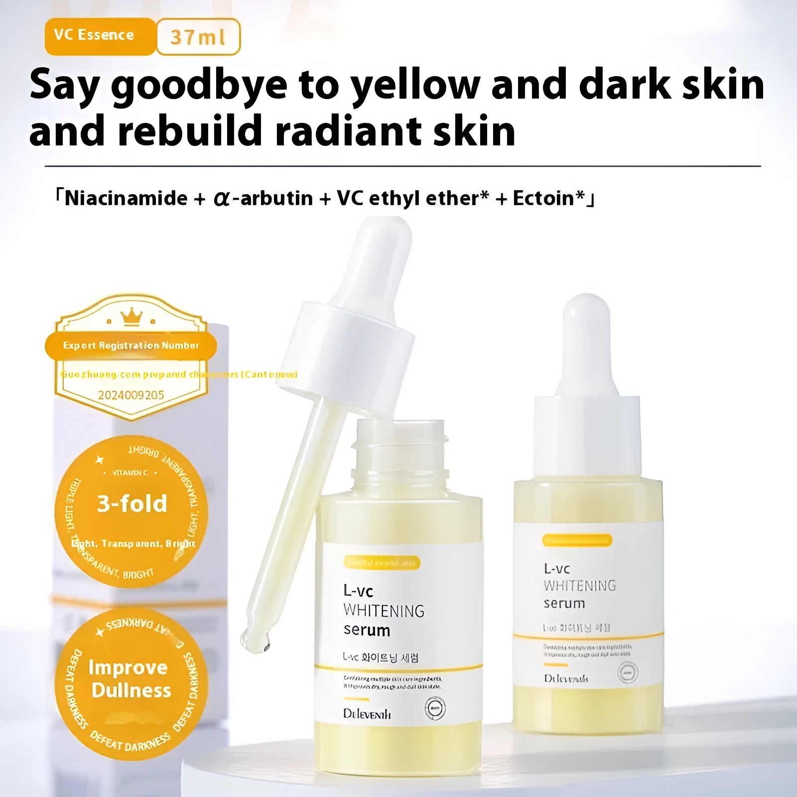 37ml VC Essence bottle for hydrating facial treatment and skin discolouration improvement