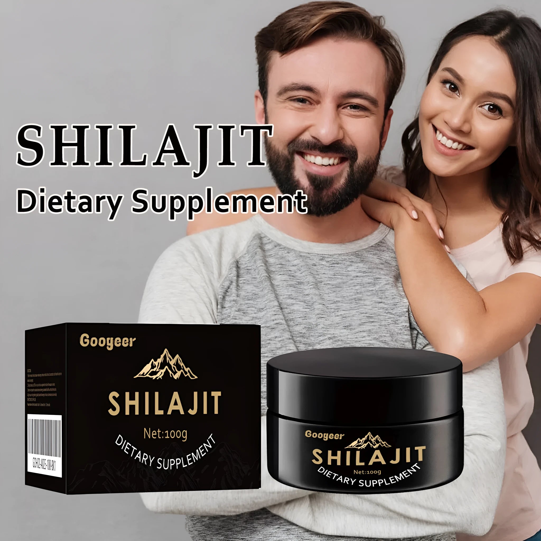 Googeer Shilajit resin dietary supplement in 100g body care kit packaging