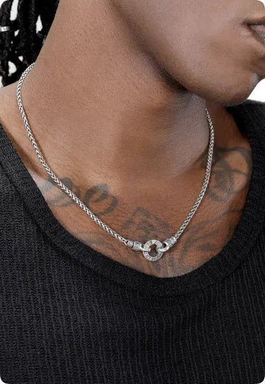 S925 sterling silver necklace with silver pendant showing chain length options