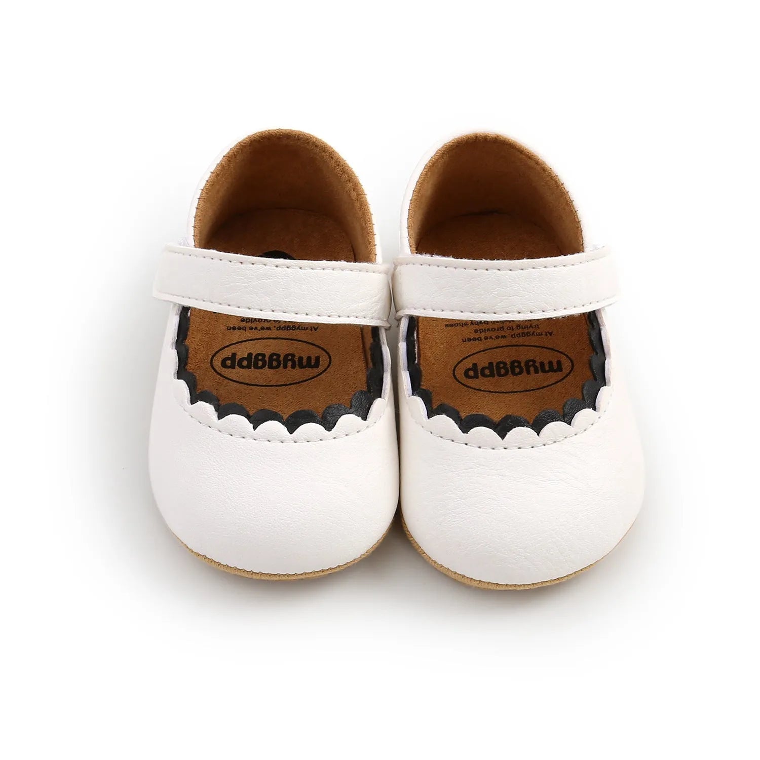White baby princess toddler shoes with velcro strap closure, low tube design