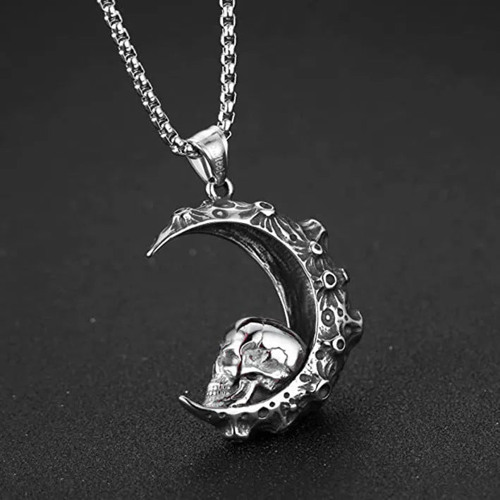 Men's stainless steel necklace with electroplated silver alloy pendant showing six gothic design options
