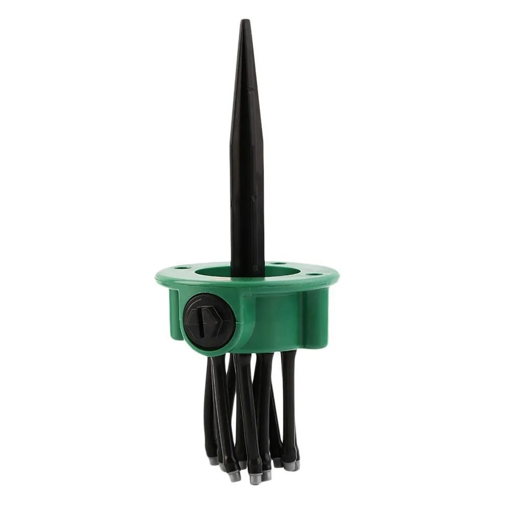 Green adjustable lawn sprinkler with flexible water distribution arms