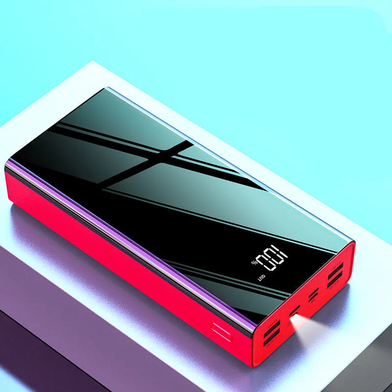 Large black 40000 mAh power bank showing LCD display screen