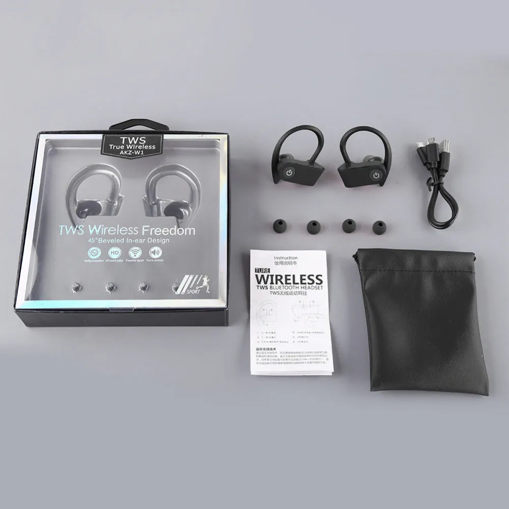 V5.0 Bluetooth wireless earphones with ergonomic design in black, grey, and red colour options