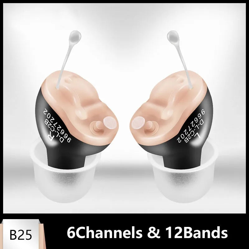 Portable CIC digital invisible hearing aid B25 with 12-band noise reduction and feedback compression system