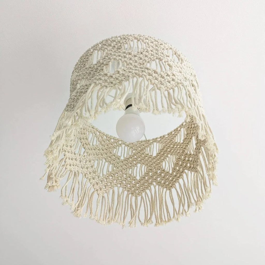 Handmade beige cotton string woven lampshade 30x50cm fabric shade for pendant light