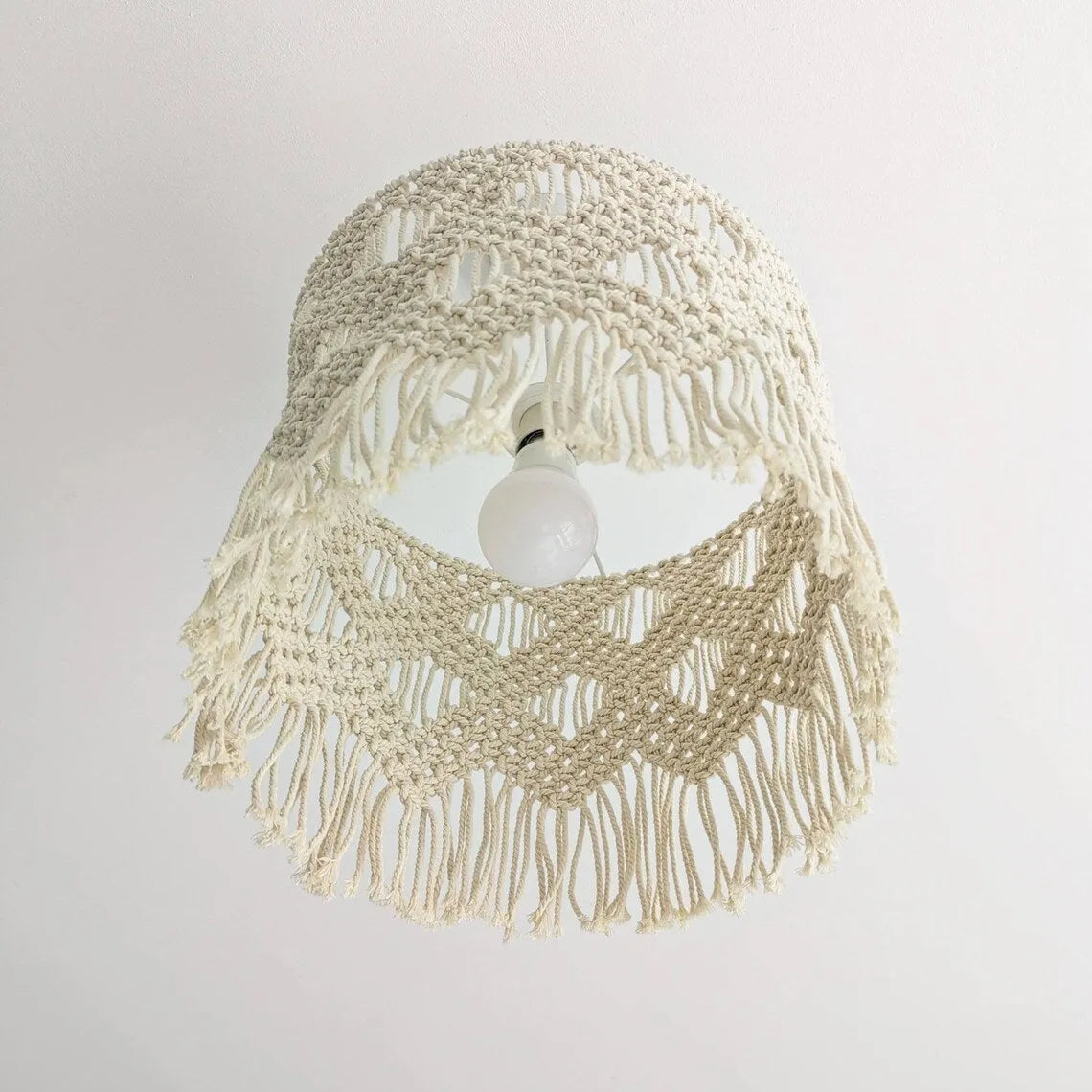 Handmade beige cotton string woven lampshade 30x50cm fabric shade for pendant light