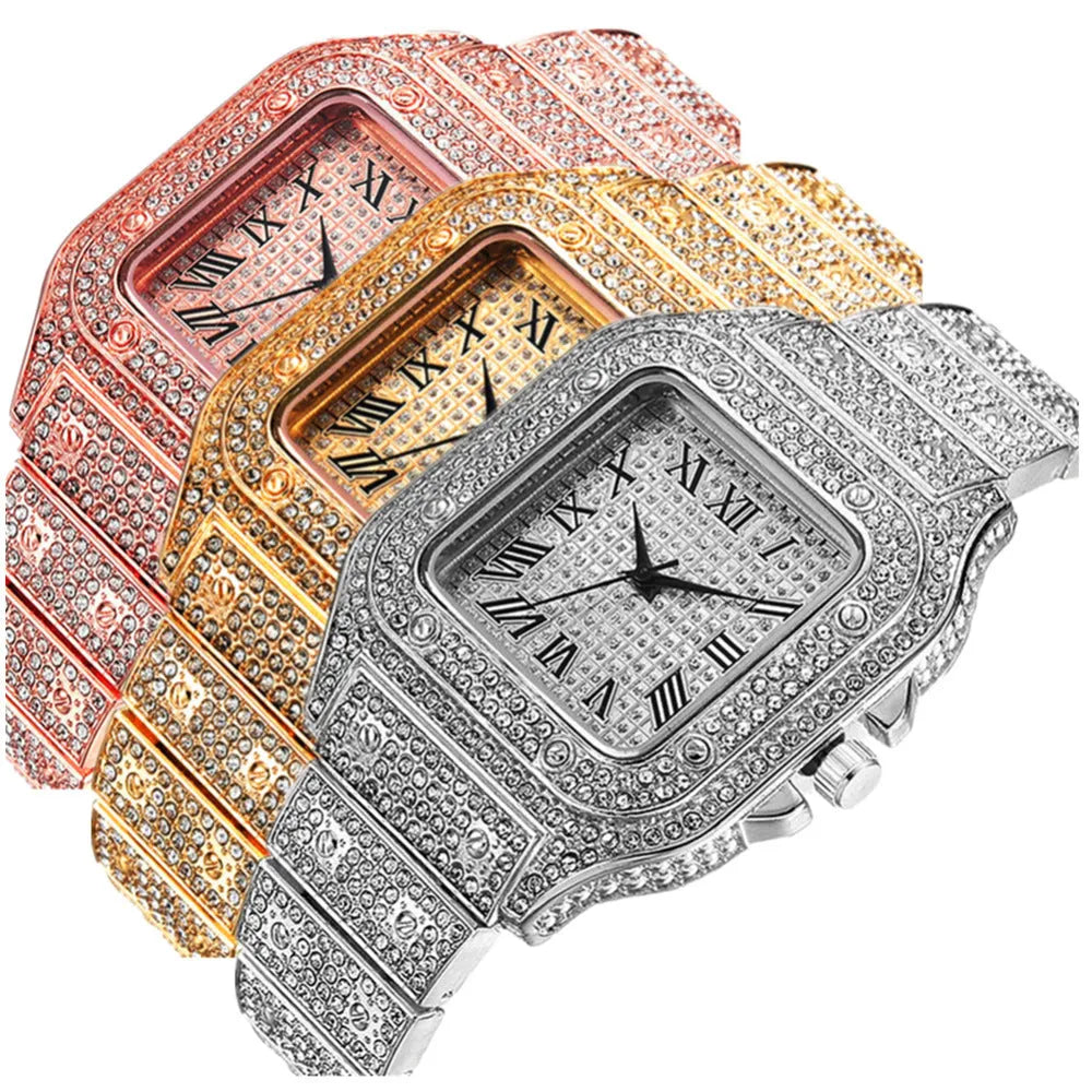 Roman numeral dial watch with black mesh strap, bracelet, and necklace set in gold, rose gold, or silver.
