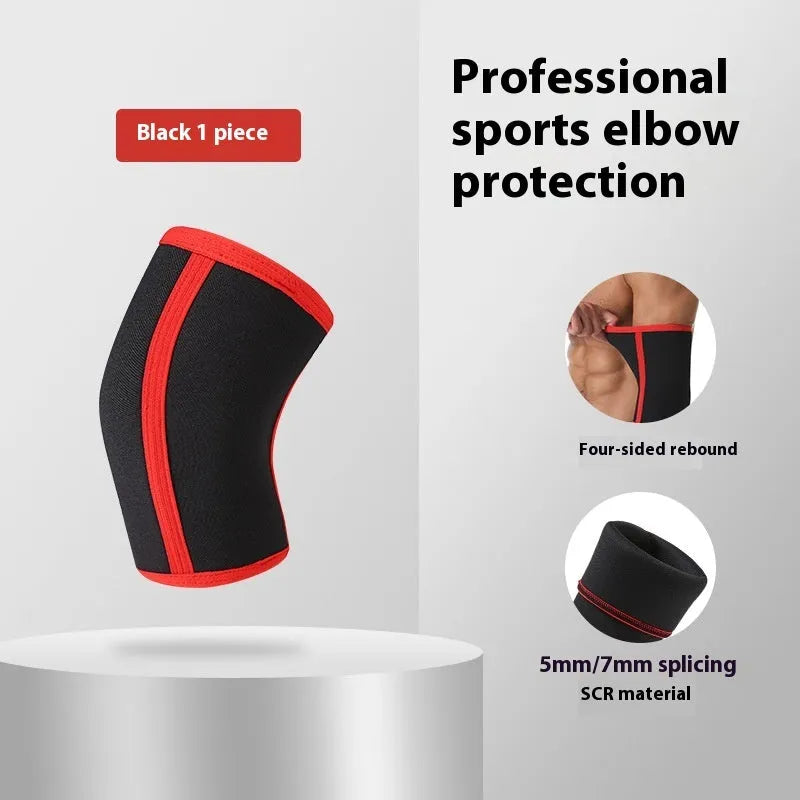 Black neoprene elbow pad for weightlifting and strength training, 7mm 5mm thickness, adult size S to XL