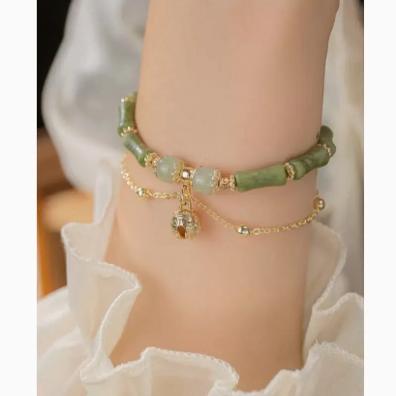 Women's natural Hetian jade bamboo bracelet geometric shape manual processing 15+3 cm size