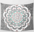 Indian mandala tapestry in green and blue geometric pattern, 210x150cm polyester fabric
