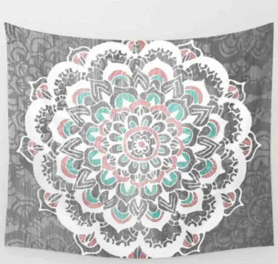 Indian mandala tapestry in green and blue geometric pattern, 210x150cm polyester fabric
