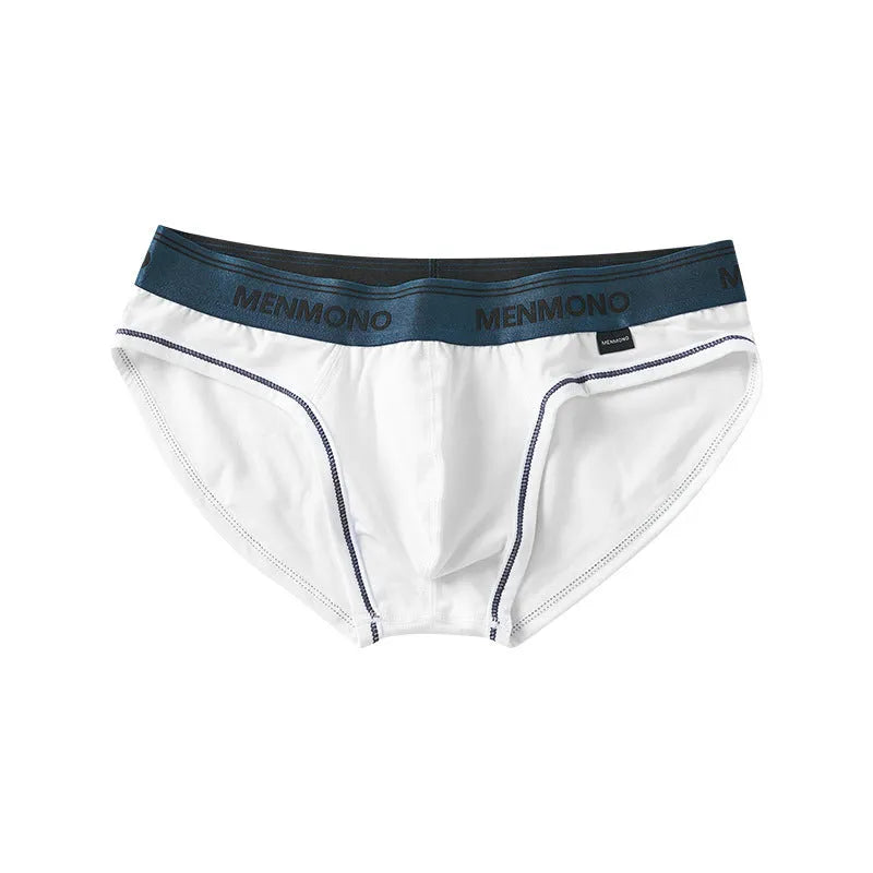 Men's solid colour cotton low waist briefs displayed in a two-tone colour option.