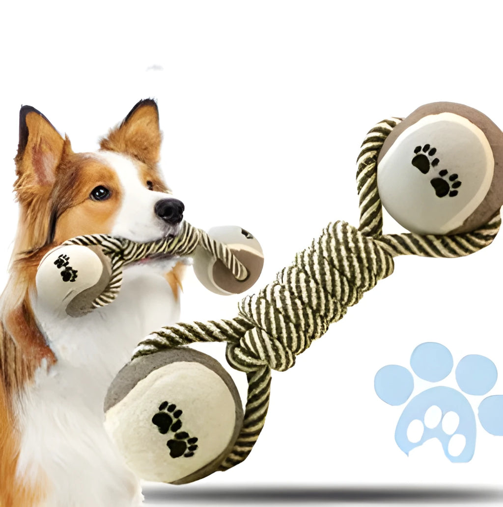 Pet dumbbell rope tennis ball chew toy 26cm braided cotton string teeth cleaning
