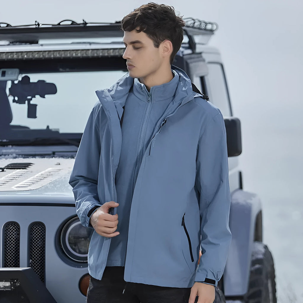 Men's fluorescent waterproof mountaineering suit with removable jacket and thick wool padding