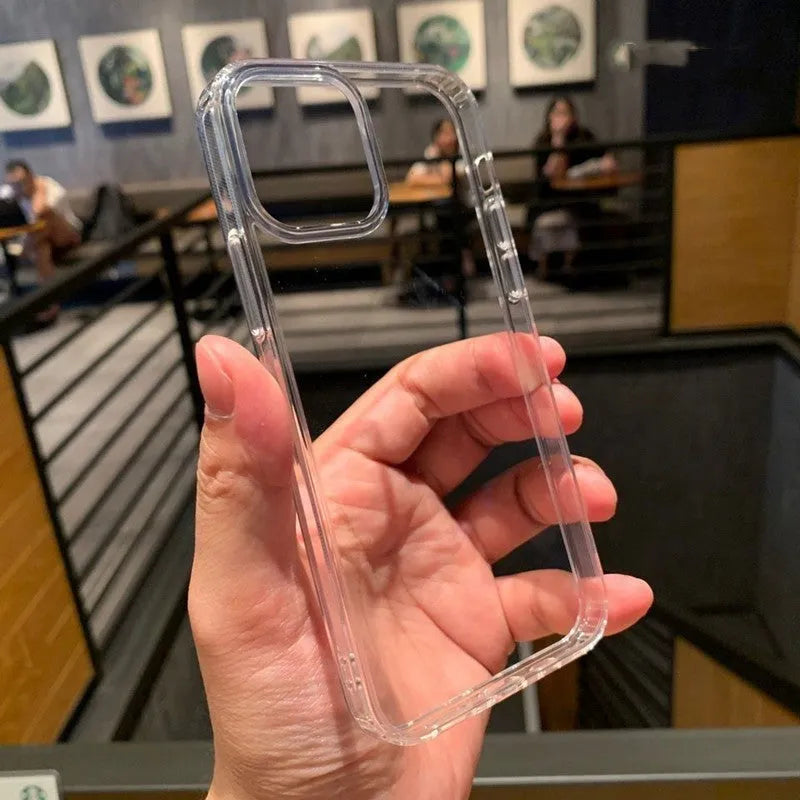 Transparent acrylic phone case for iPhone and Samsung with TPU bumper and airbag protection