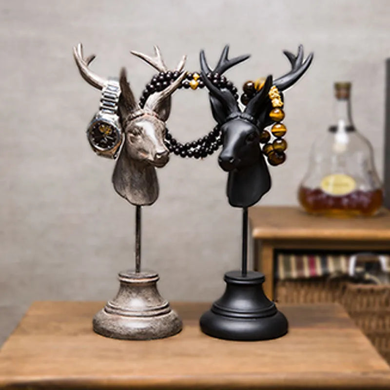 A natural resin animal ornament for home decoration in black, white, or wood colour, 32cm tall.