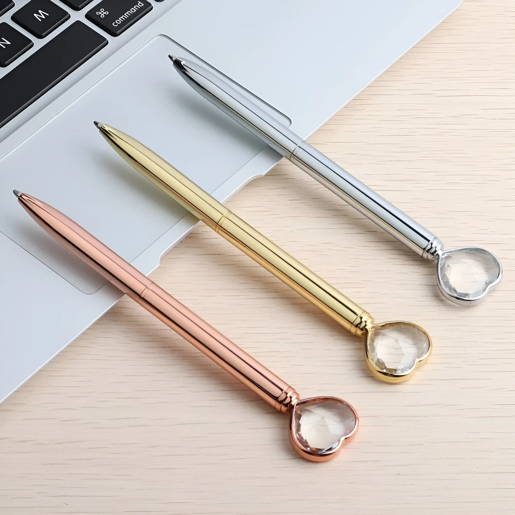 Creative crystal love ball metal pen in golden, rose gold, and silver colours