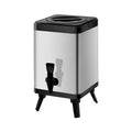 Silver stainless steel milk tea bucket with square lock lid, 8-litre capacity for commercial use