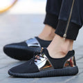 Unisex breathable mesh casual shoes with lace-up closure, rubber sole, in black – side view