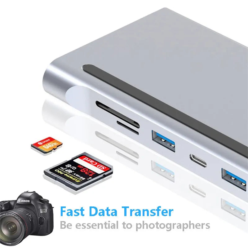 11-in-1 multifunctional docking station hub with USB 3.0 transmission rate and no external power supply in photo colour