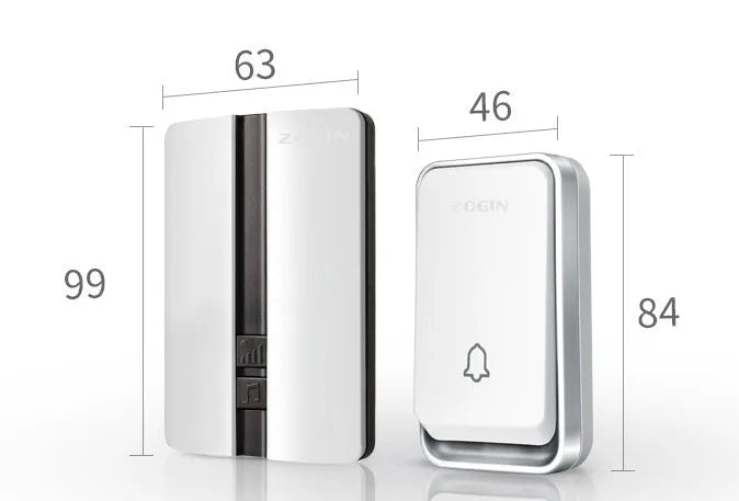 Wireless door bell with 150 metre range, 433MHz frequency, 110-250V bell power, and 4 volume levels