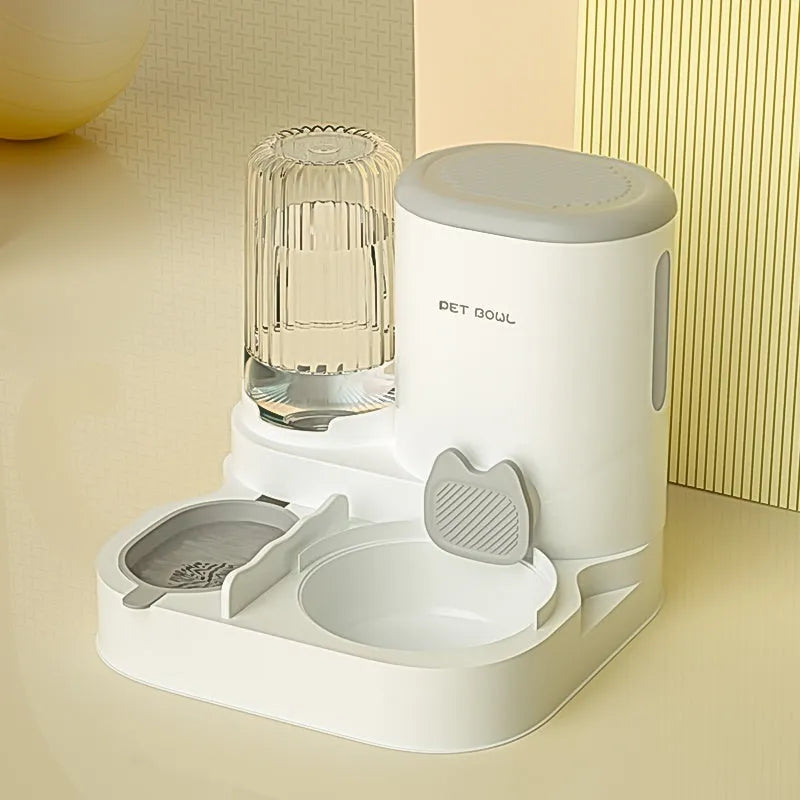 Compact cat feeding and water station with stainless steel bowl and automatic dispenser in selected colour