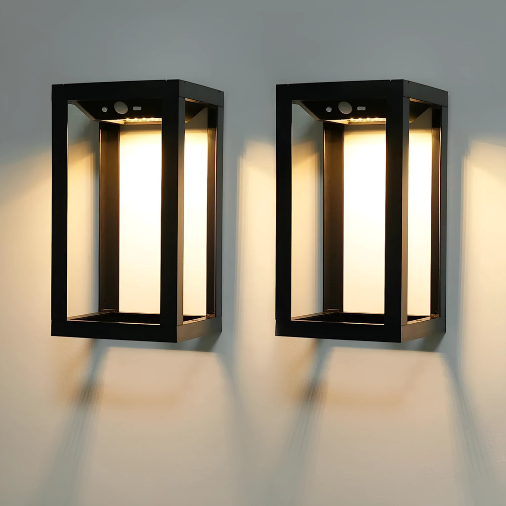 Modern Chinese style solar powered outdoor wall lamp with white plastic housing for garden courtyard lighting.