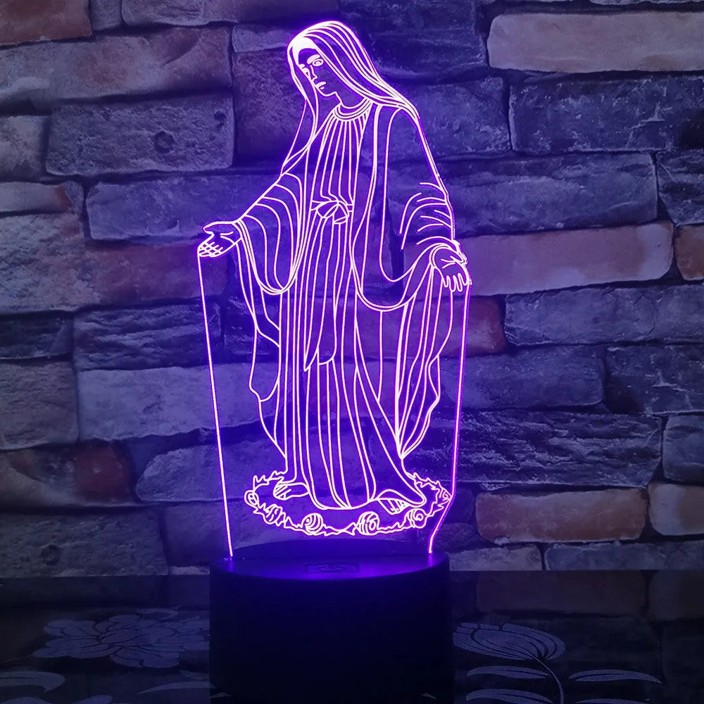 3D LED night light showing colourful dual-ring pattern from laser-engraved acrylic on an ABS base.