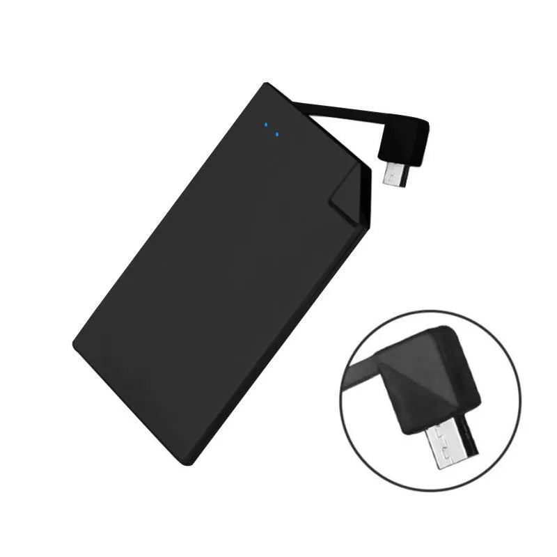 Silver slim graphene battery power bank showing side profile and dimensions.