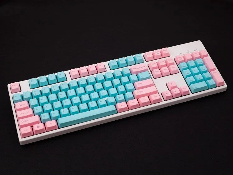 PBT mechanical keyboard keycaps set with side-printed legends in pink opaque colour