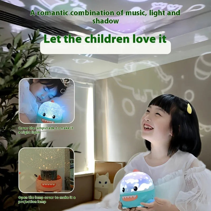 Dinosaur projection lamp star light with USB power and music box in pink colour variant
