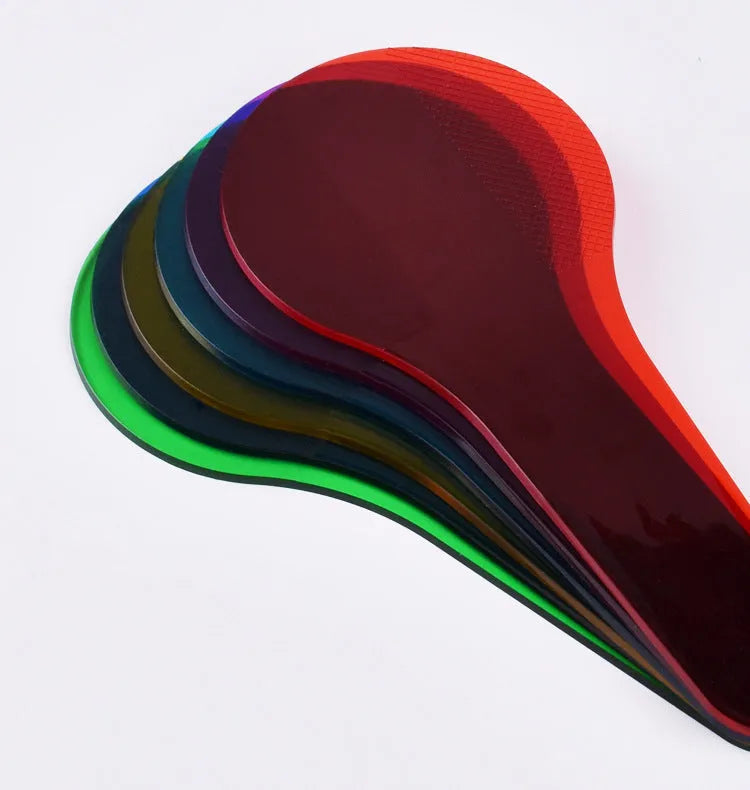 Set of six coloured PVC learning boards for kids: red, yellow, blue, green, orange, purple.
