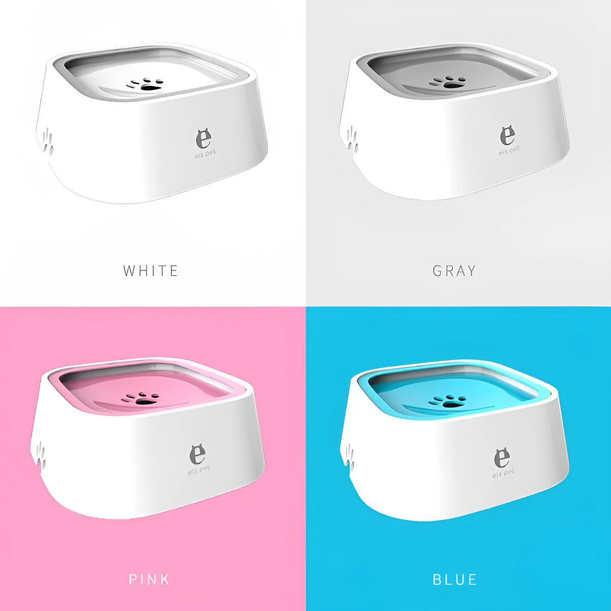 Portable dog bowl 1.5 L floating splash-proof ABS PP in white grey blue pink, 22.5 x 18.5 x 7.8 cm