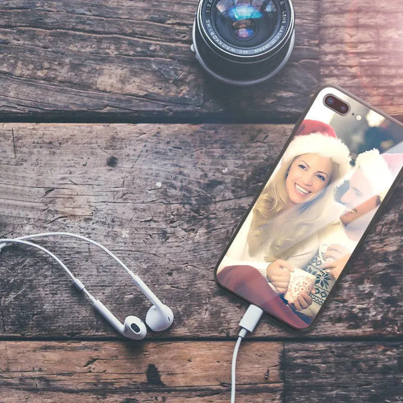 Custom patterned ultra-thin protective case for Apple iPhone models with raised camera and screen edges.